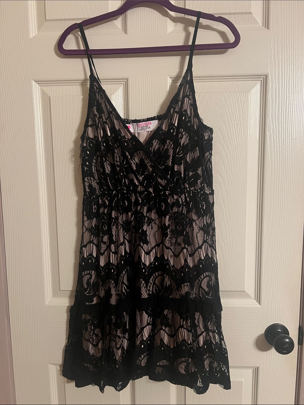 Black Lace Overlay Mini Dress - Faded Glory
